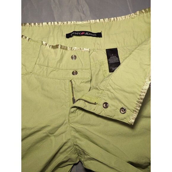 DKNY Women Size 7draw string cargo capris pants Lime Green Multi Pockets - Picture 13 of 16